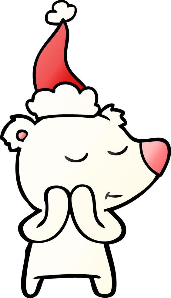 happy gradient cartoon of a polar bear wearing santa hat vector