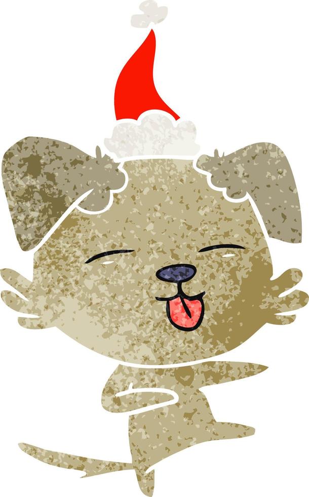 retro cartoon of a dog dancing wearing santa hat vector