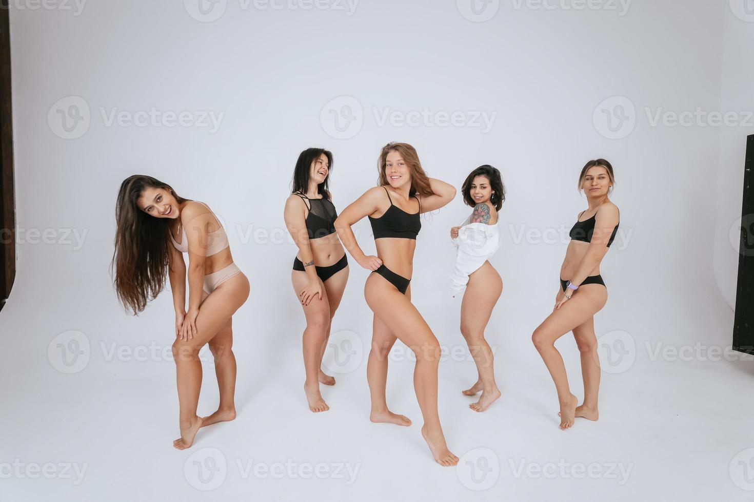 diverse models wearing comfortable underwear, enjoying time together photo