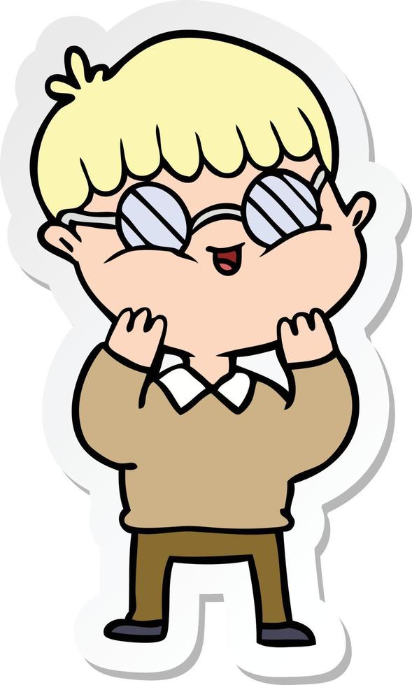 sticker of a cartoon boy wearing spectacles vector