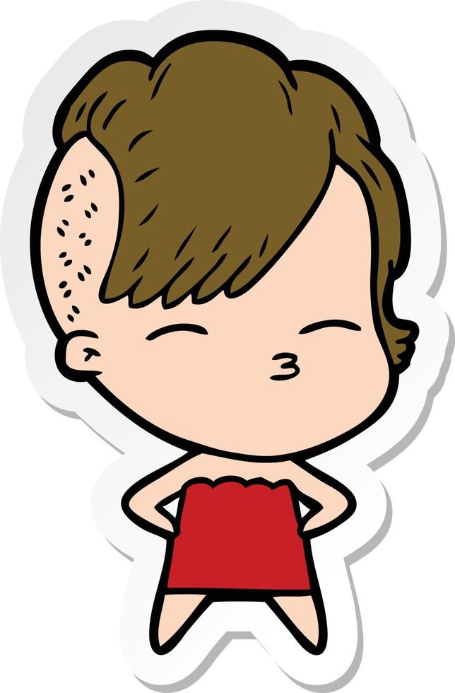 sticker of a cartoon squinting girl in dress vector