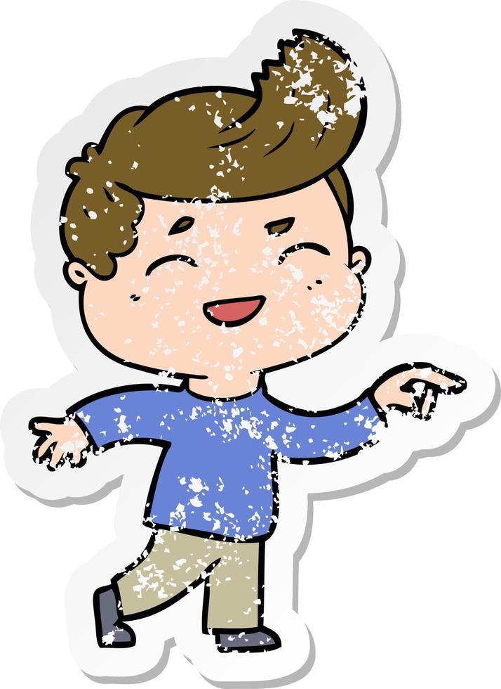 distressed sticker of a cartoon man laughing vector