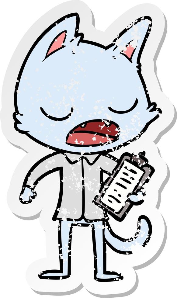 distressed sticker of a talking cat boss vector