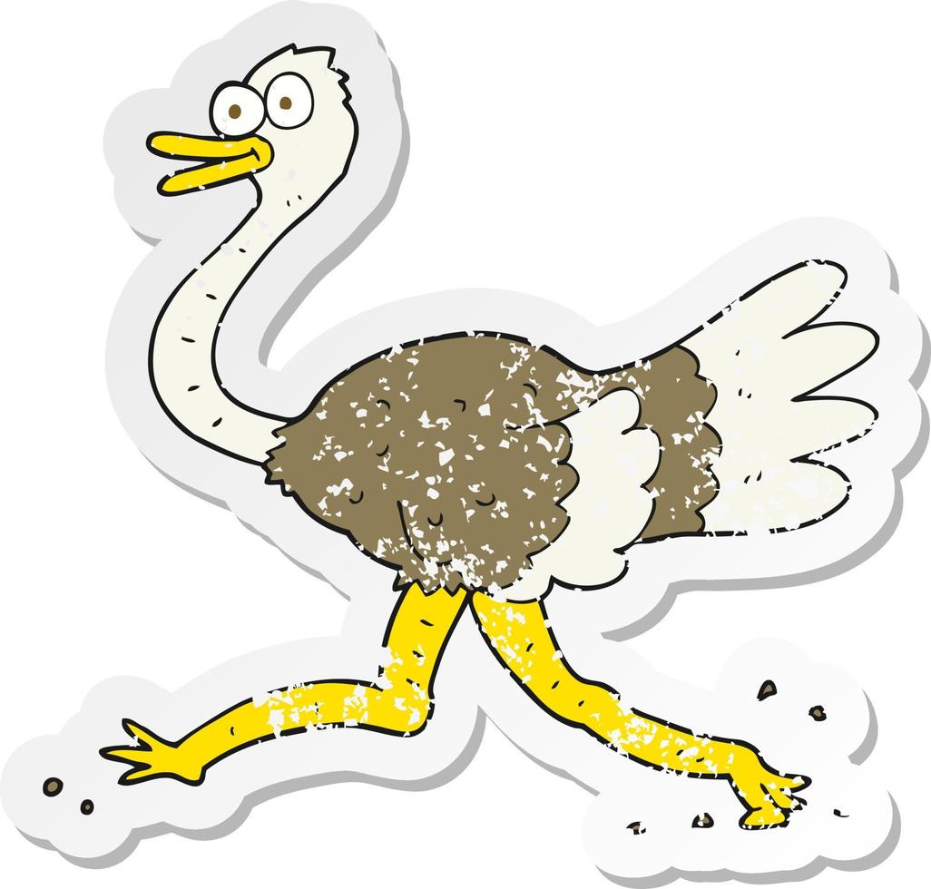 retro distressed sticker of a cartoon ostrich vector