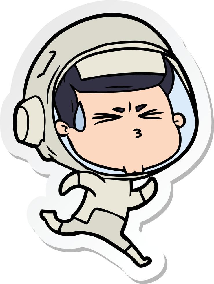 sticker of a cartoon stressed astronaut vector