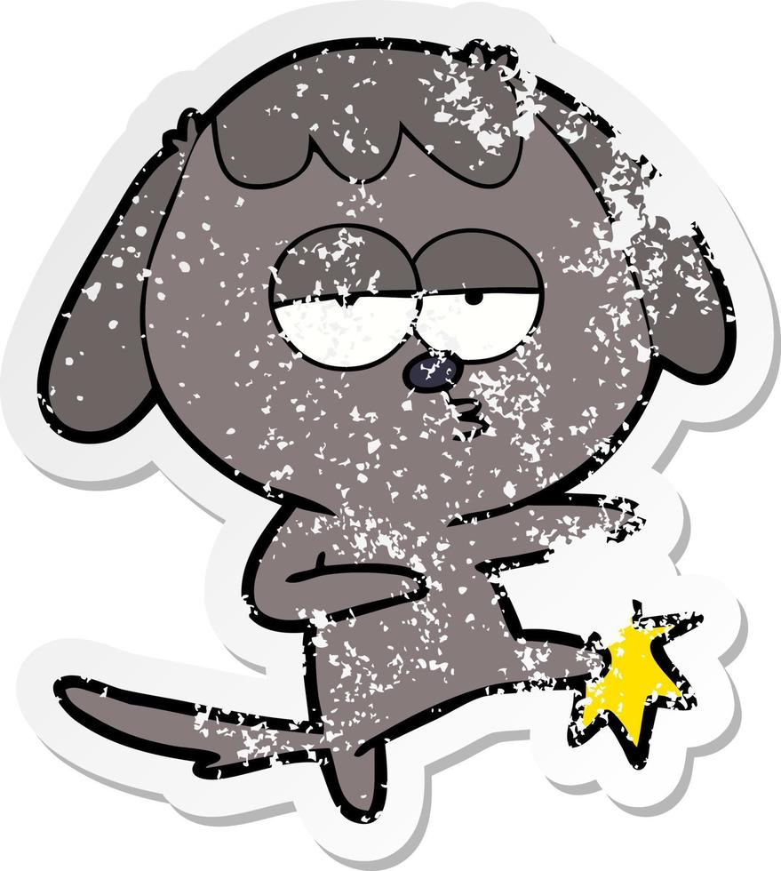 distressed sticker of a cartoon bored dog kicking leg vector