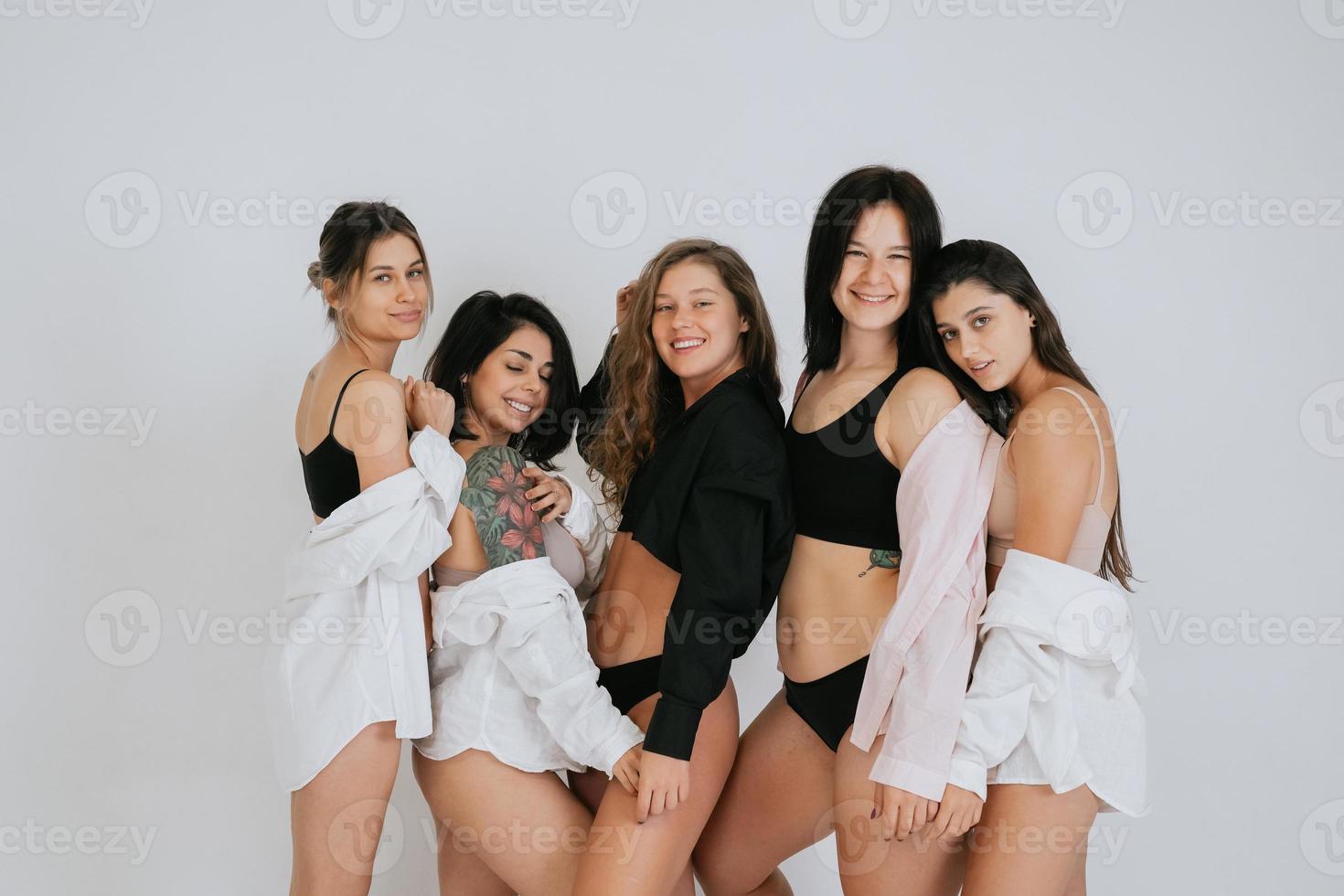 diverse models wearing comfortable underwear, enjoying time together photo