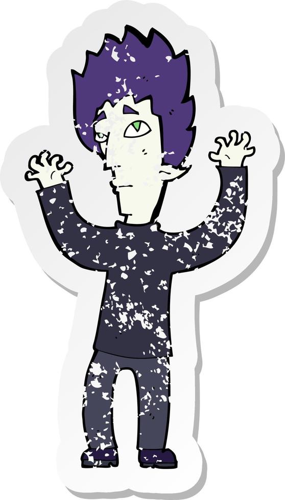 retro distressed sticker of a cartoon vampire giving up vector