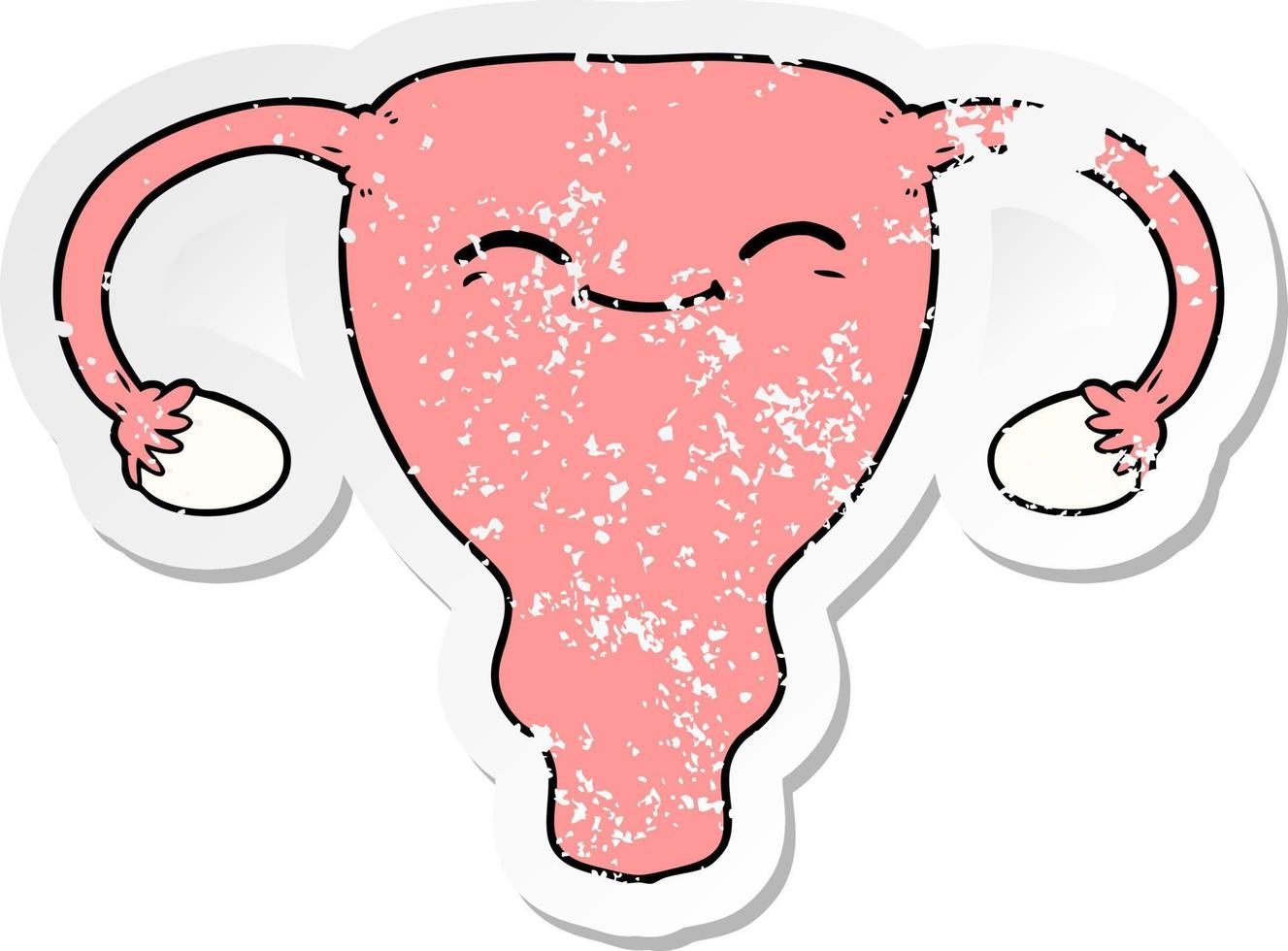 distressed sticker of a cartoon uterus vector