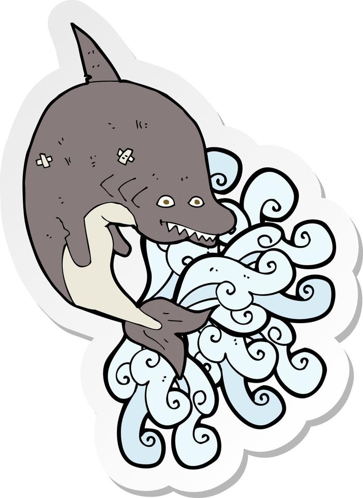 sticker of a cartoon shark vector