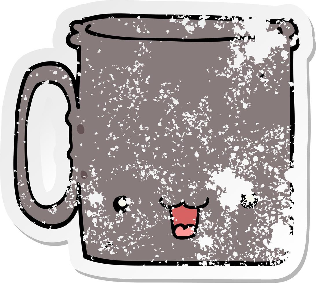 distressed sticker of a cartoon cup vector