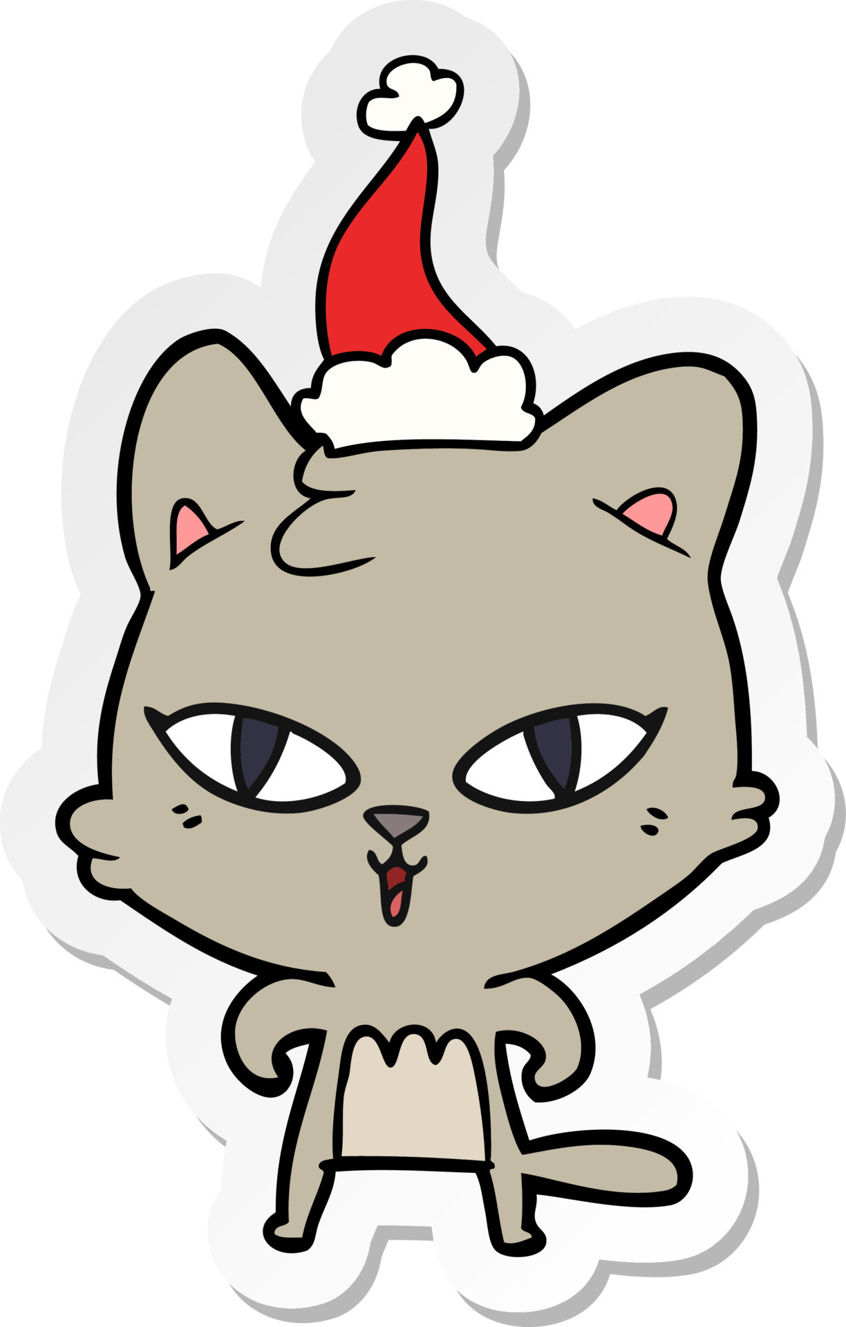 sticker cartoon of a cat wearing santa hat 11730114 Vector Art at Vecteezy