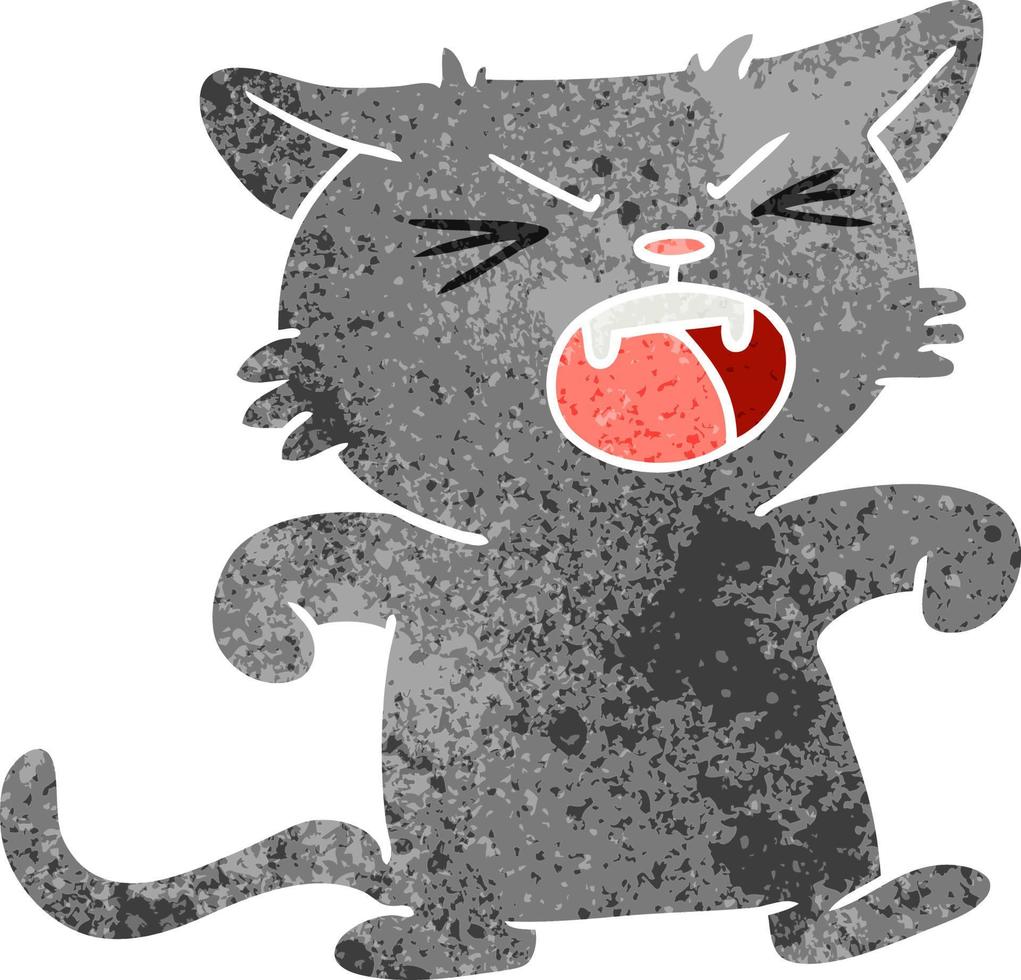 retro cartoon doodle of a screeching cat vector