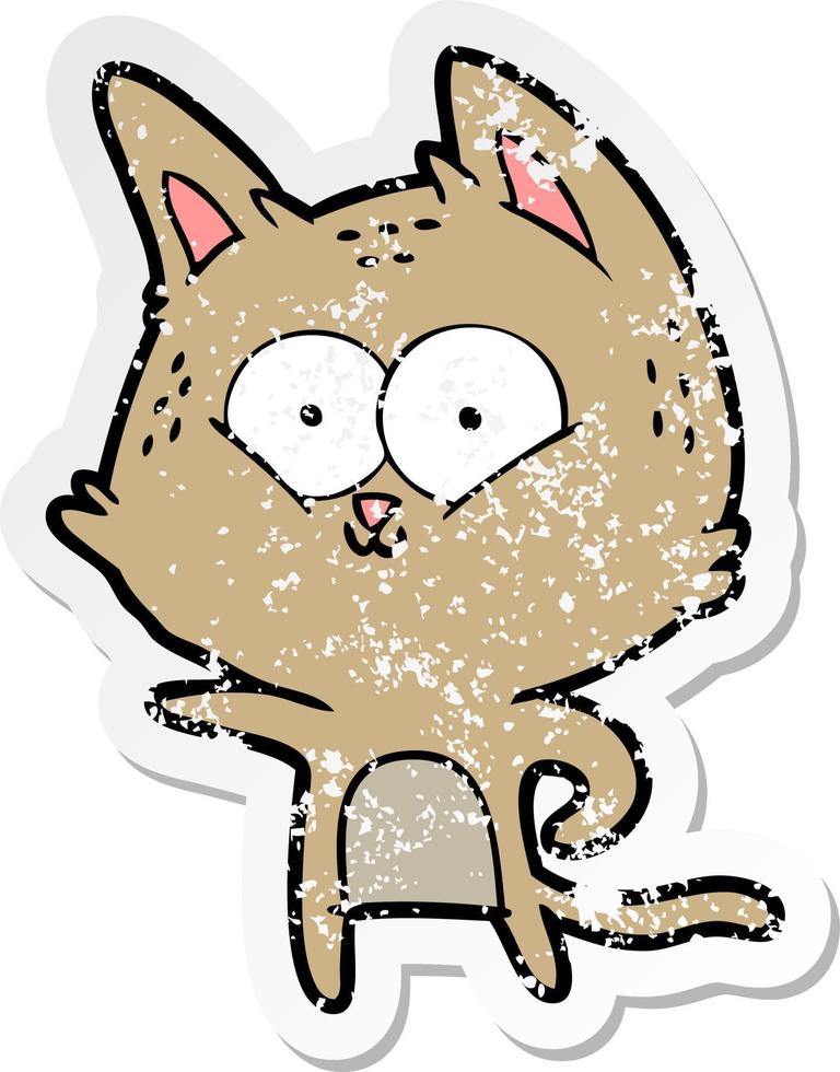 distressed sticker of a cartoon cat vector