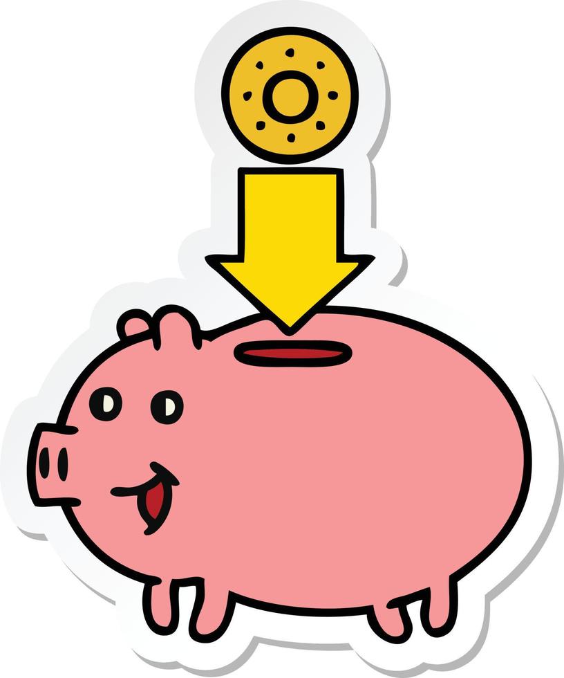 sticker of a cute cartoon piggy bank vector