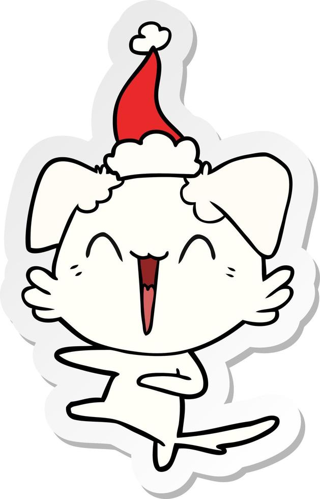 happy dancing dog sticker cartoon of a wearing santa hat vector