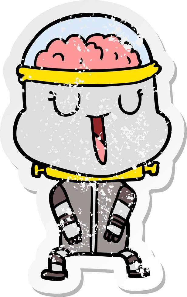 distressed sticker of a happy cartoon robot vector