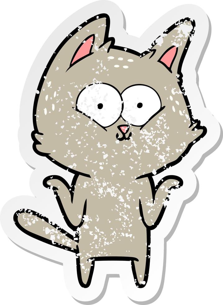 distressed sticker of a cartoon cat shrugging shoulders vector