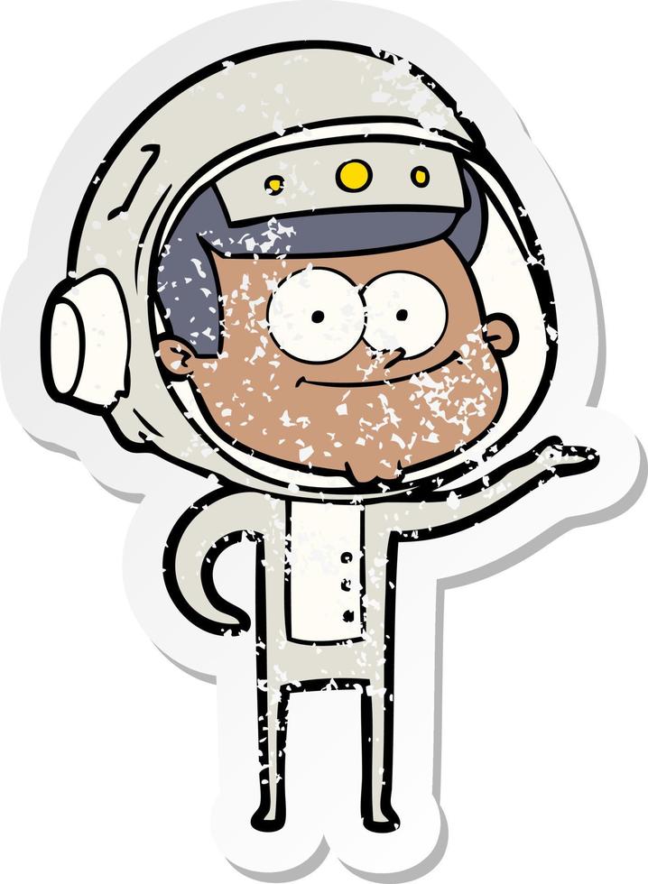 pegatina angustiada de una caricatura de astronauta feliz vector