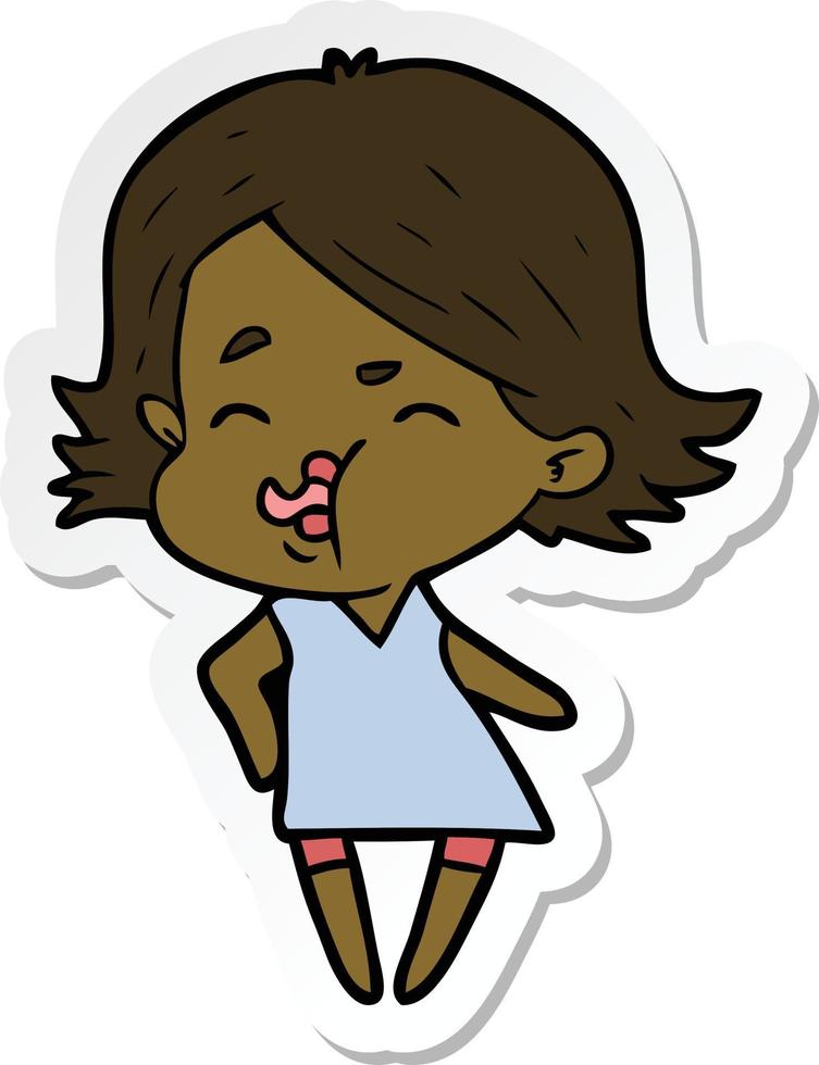 sticker of a cartoon girl pulling face vector