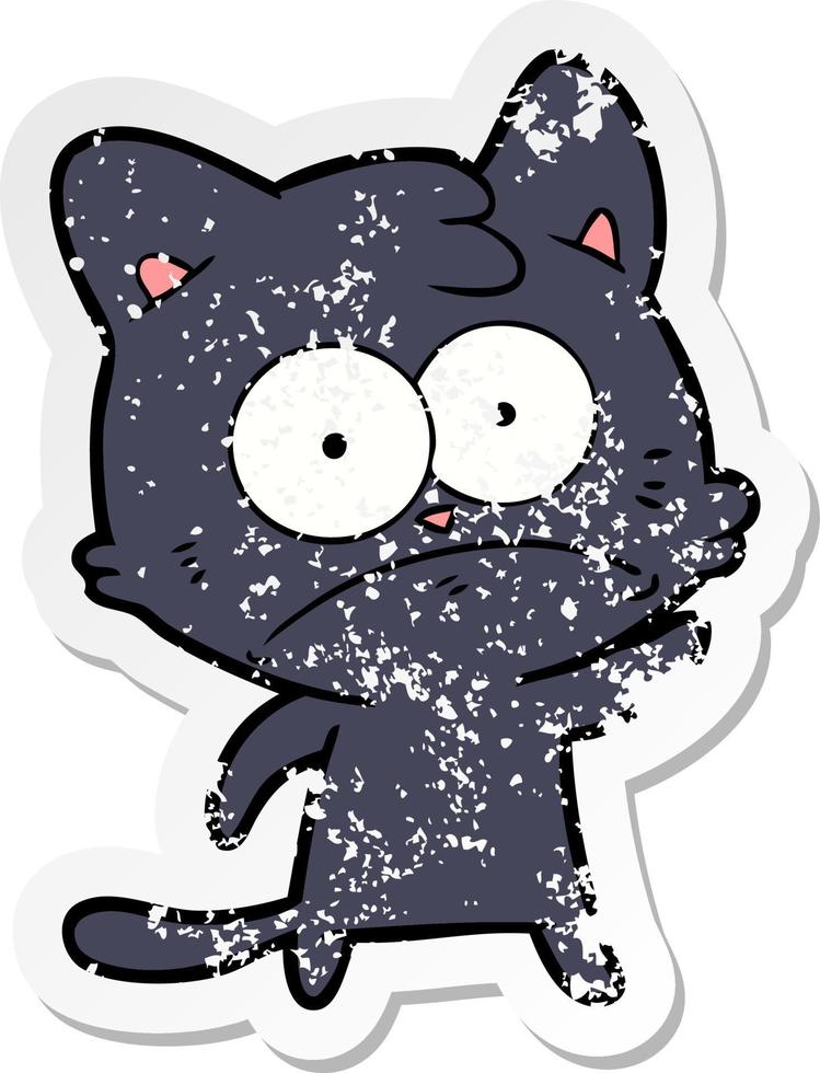 distressed sticker of a cartoon nervous cat vector