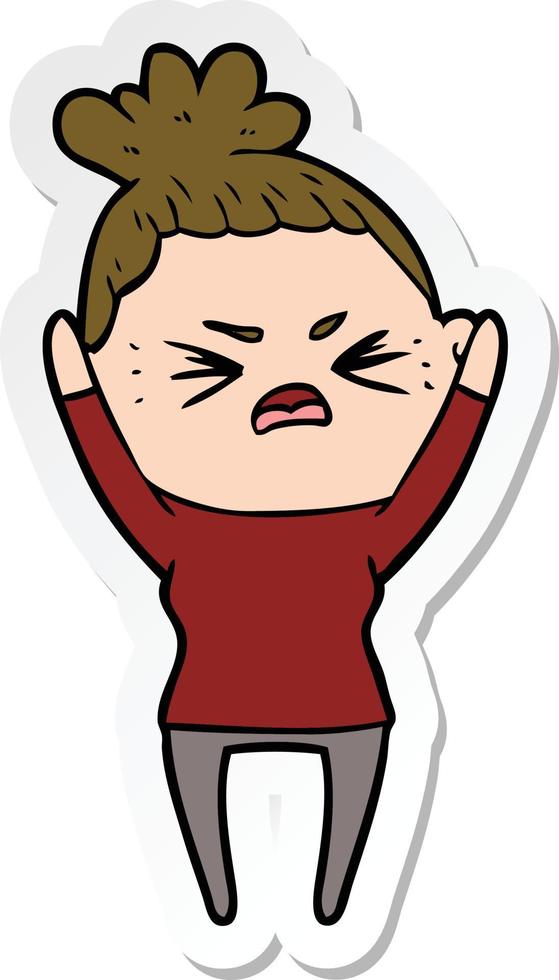 sticker of a cartoon angry woman vector
