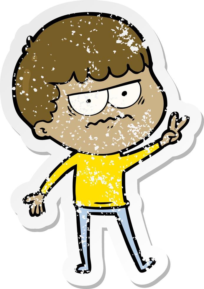 distressed sticker of a cartoon annoyed man vector