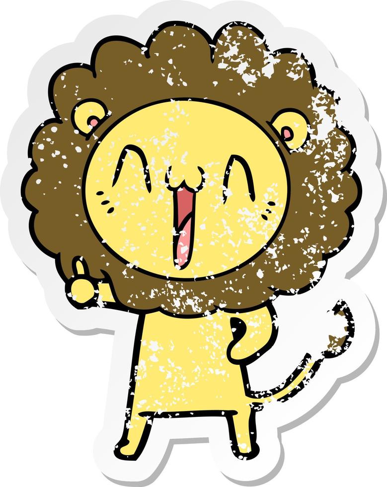 distressed sticker of a happy cartoon lion vector