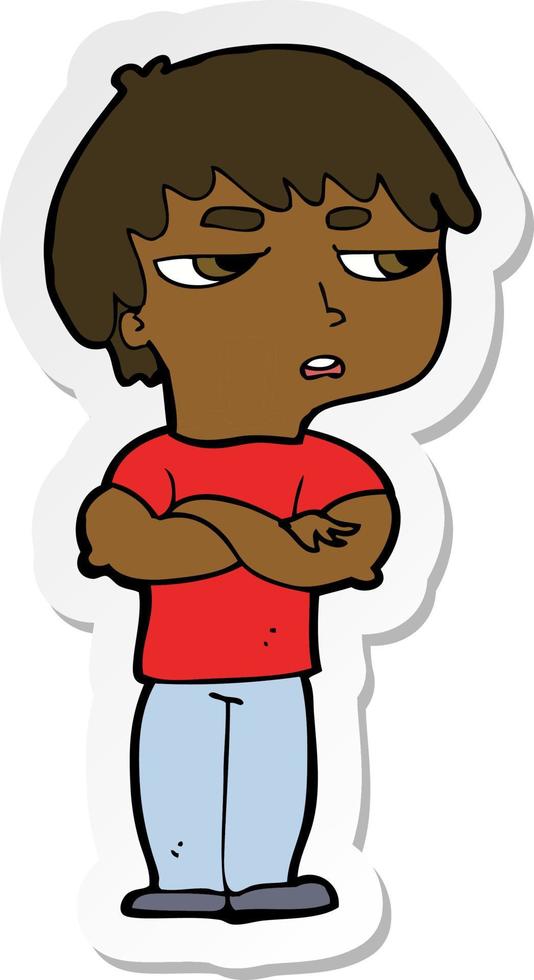 sticker of a cartoon annoyed boy vector