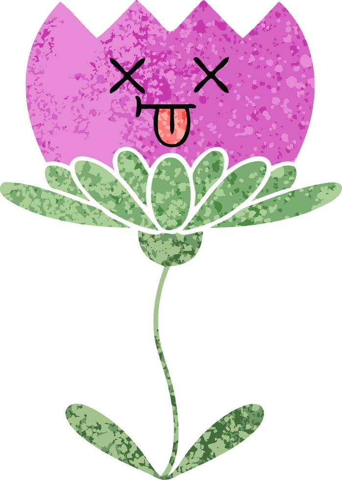 retro illustration style cartoon flower vector