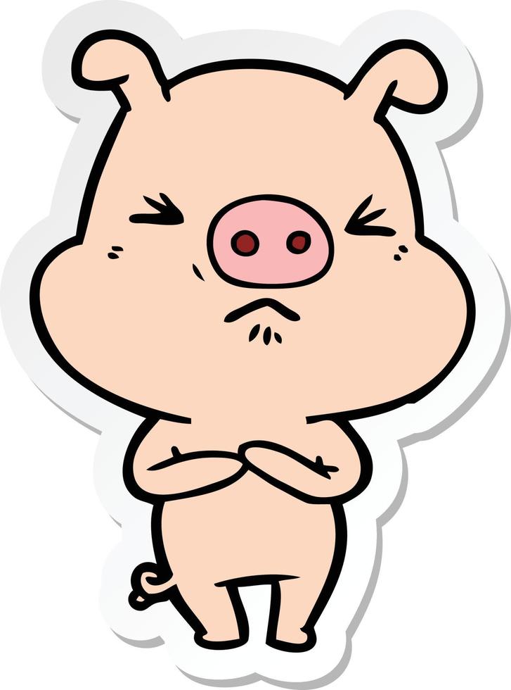 sticker of a cartoon angry pig vector