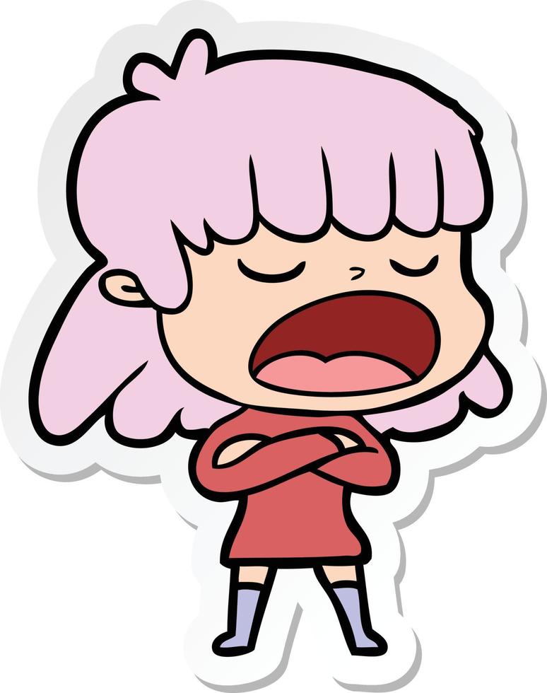 sticker of a cartoon woman talking loudly vector