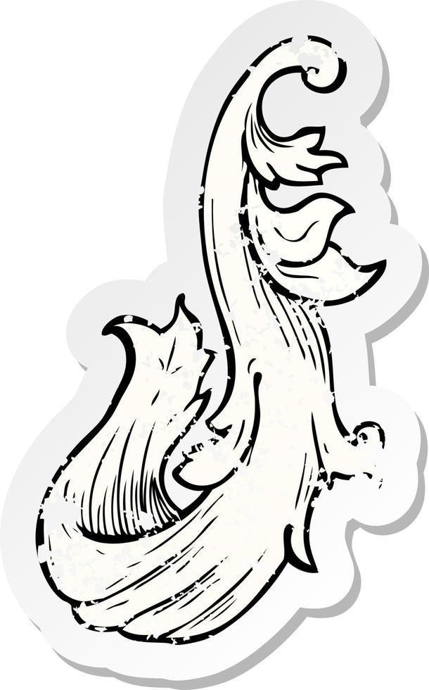 retro distressed sticker of a traditional hand drawn floral swirl vector