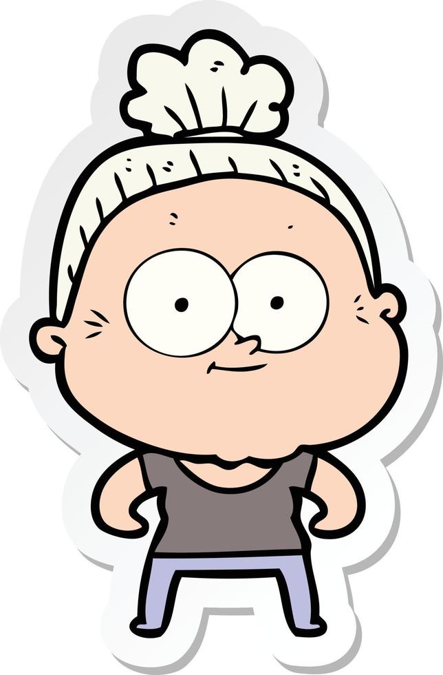 sticker of a cartoon happy old woman vector