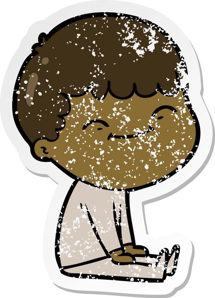 distressed sticker of a cartoon happy boy vector