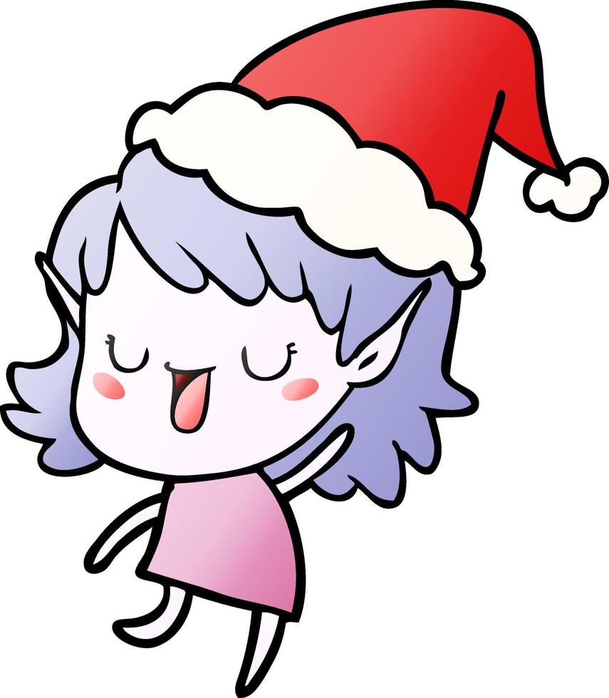gradient cartoon of a elf girl wearing santa hat vector