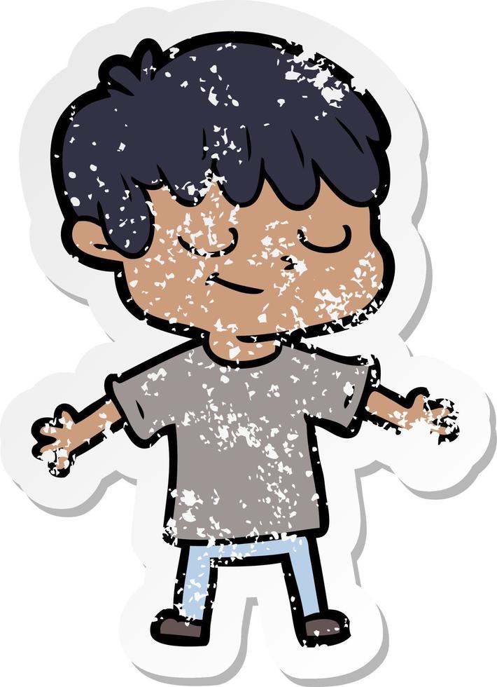 distressed sticker of a cartoon happy boy vector