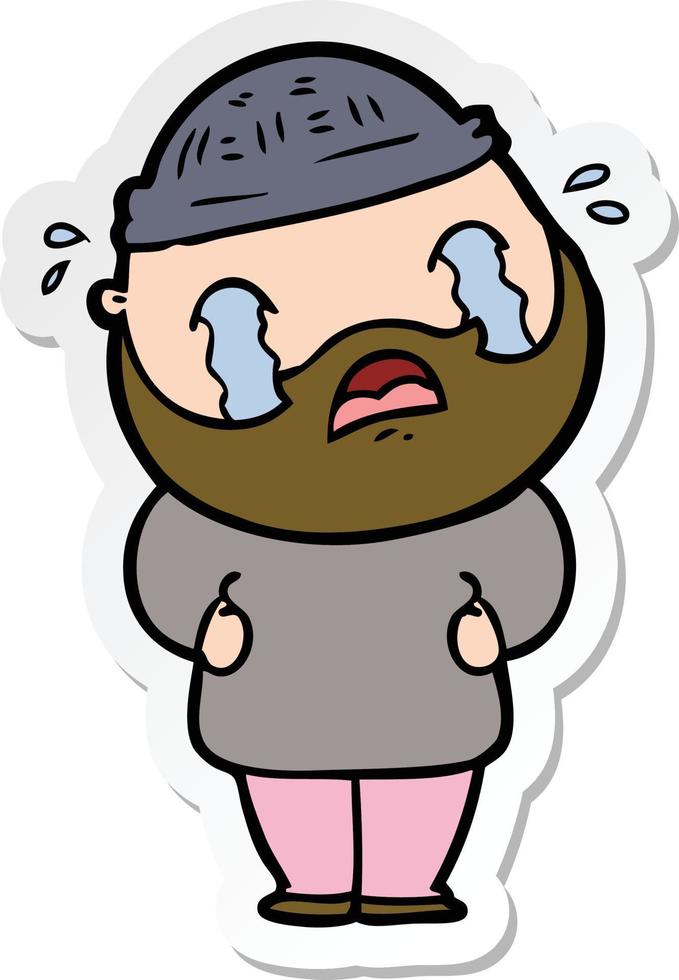 sticker of a cartoon bearded man crying vector