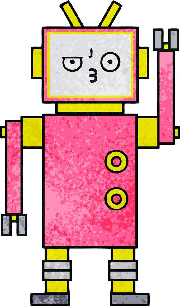 robot de dibujos animados de textura grunge retro vector