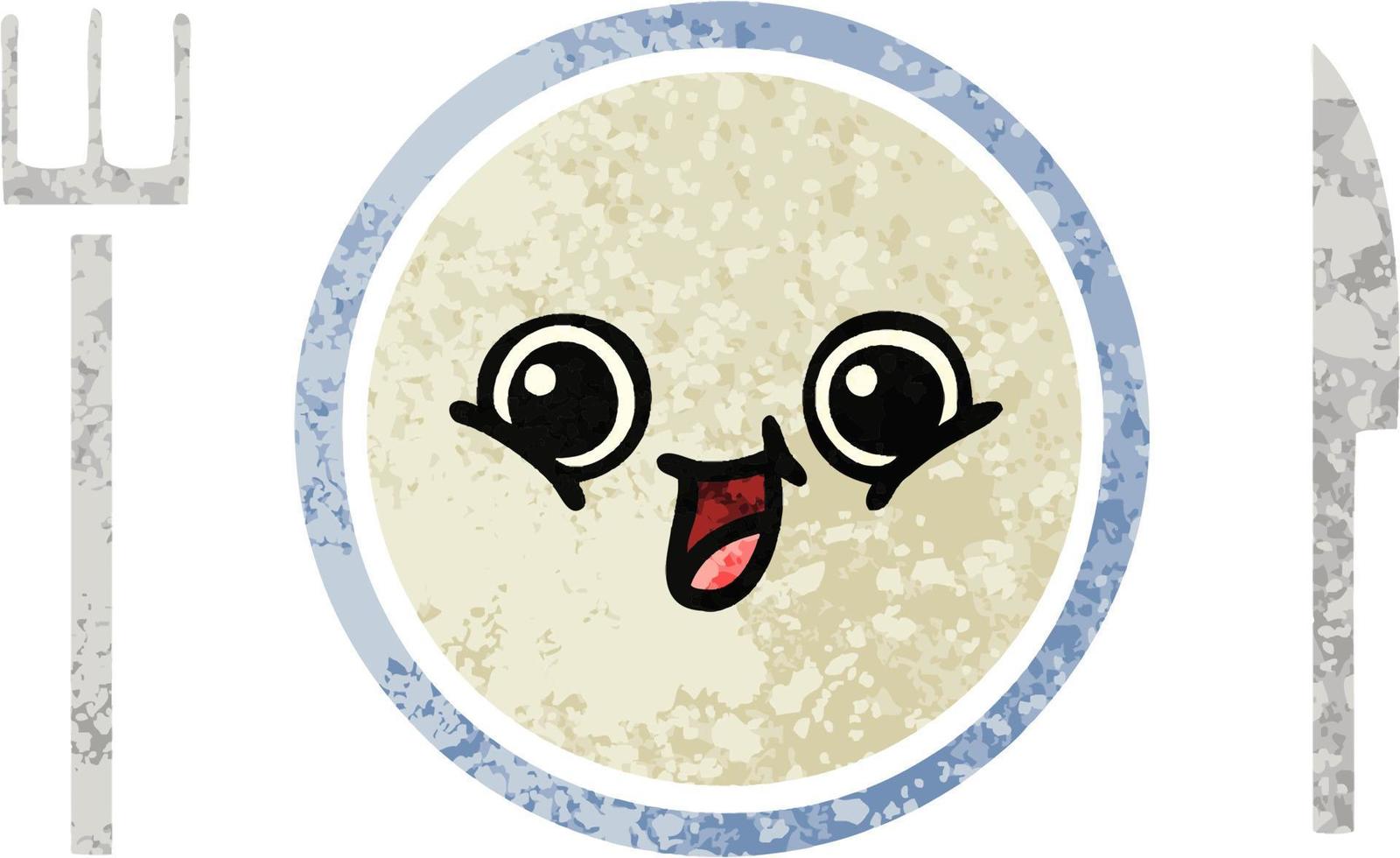 retro illustration style cartoon dinner plate vector