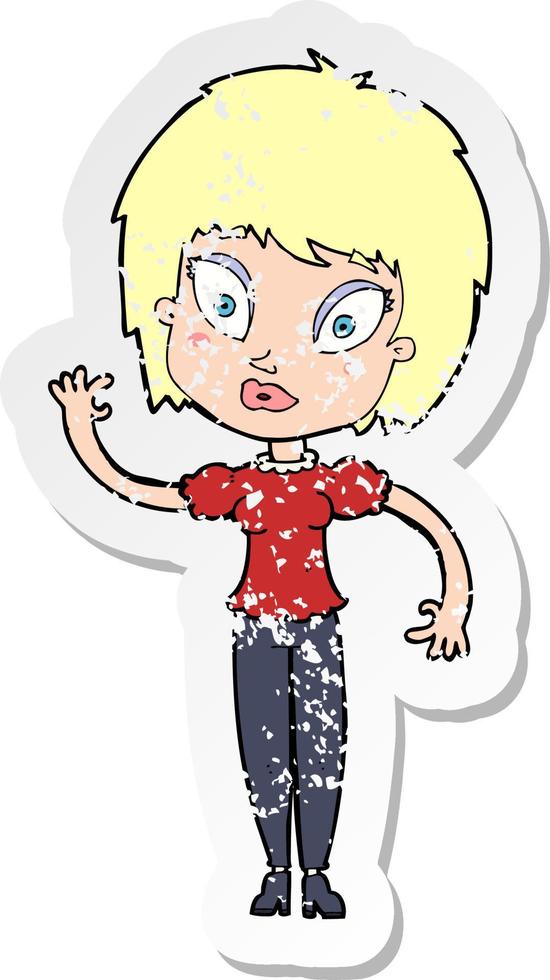 retro distressed sticker of a cartoon pretty girl vector