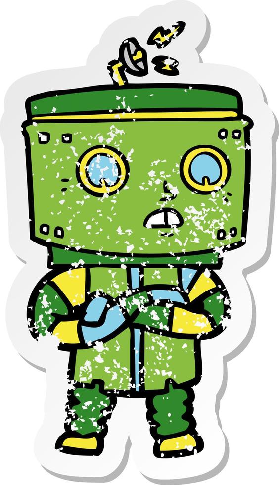 distressed sticker of a cartoon robot vector