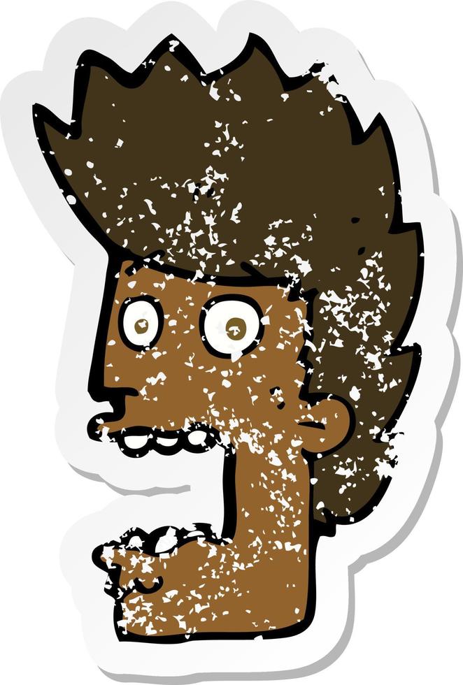 retro distressed sticker of a cartoon terrified man vector