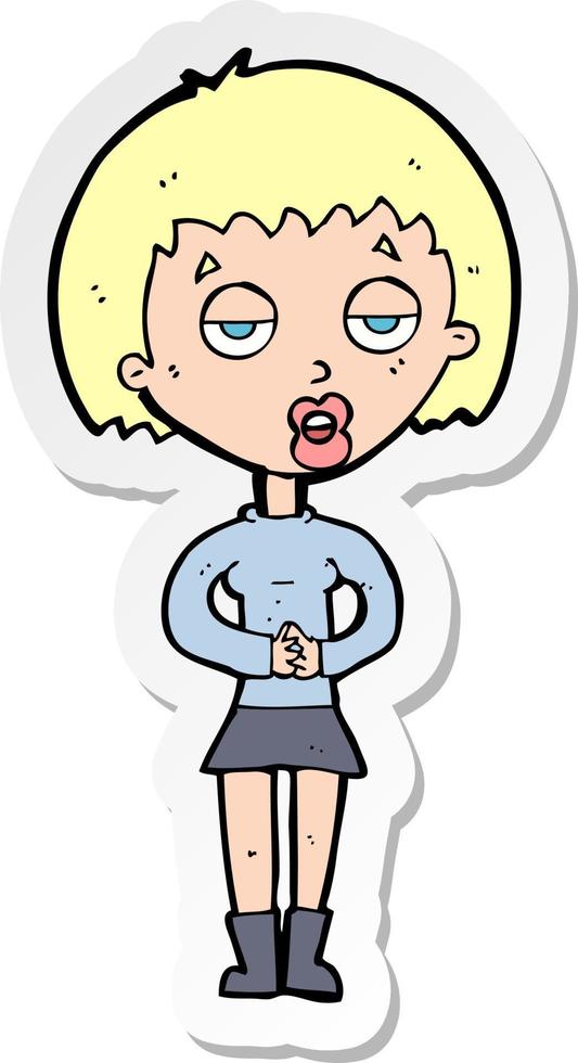sticker of a cartoon bored woman waiting vector