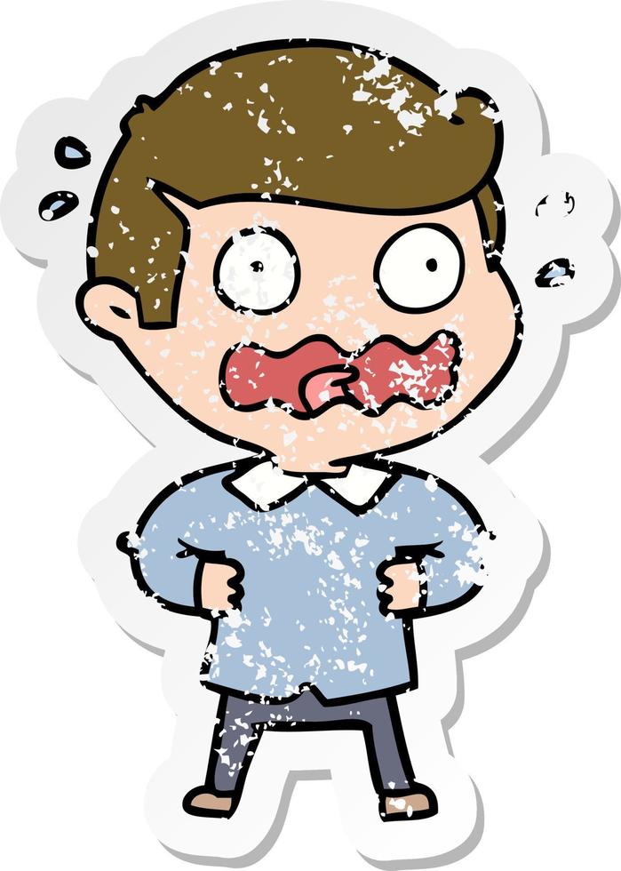 distressed sticker of a cartoon man totally stressed out vector