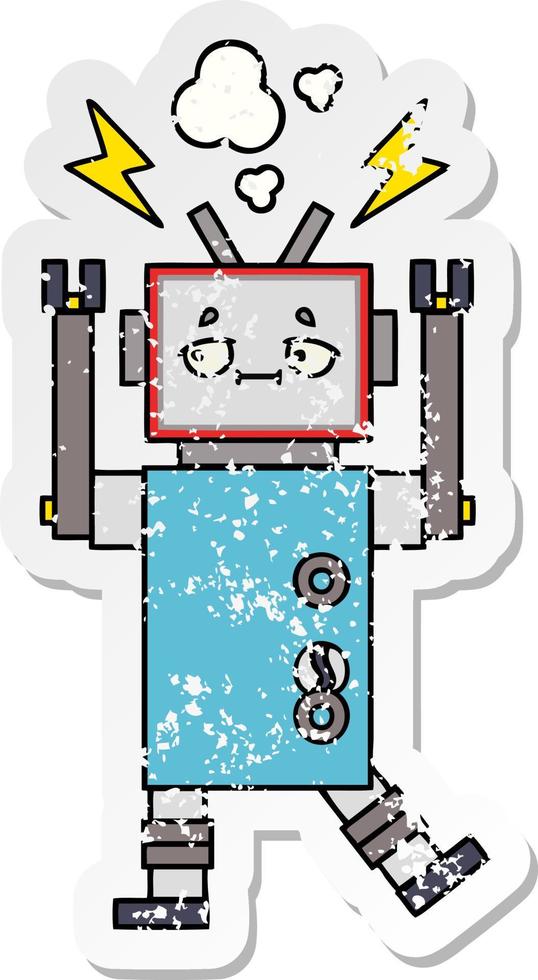 distressed sticker of a cute cartoon robot vector