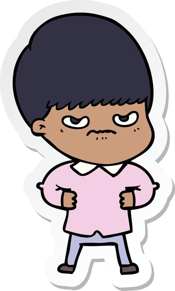 sticker of a annoyed cartoon boy vector