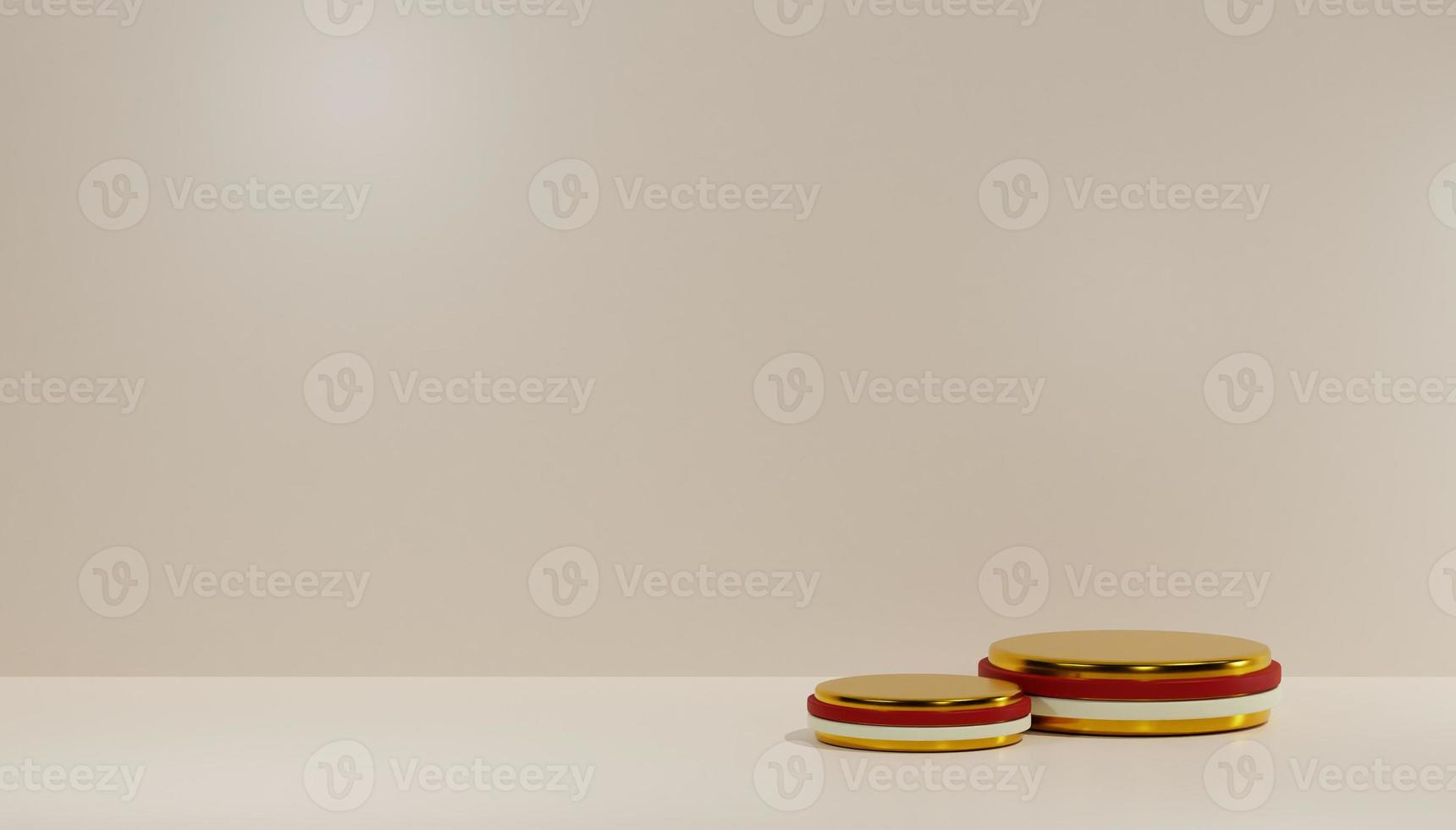3d gold podium with red and white flag in minimalist background photo