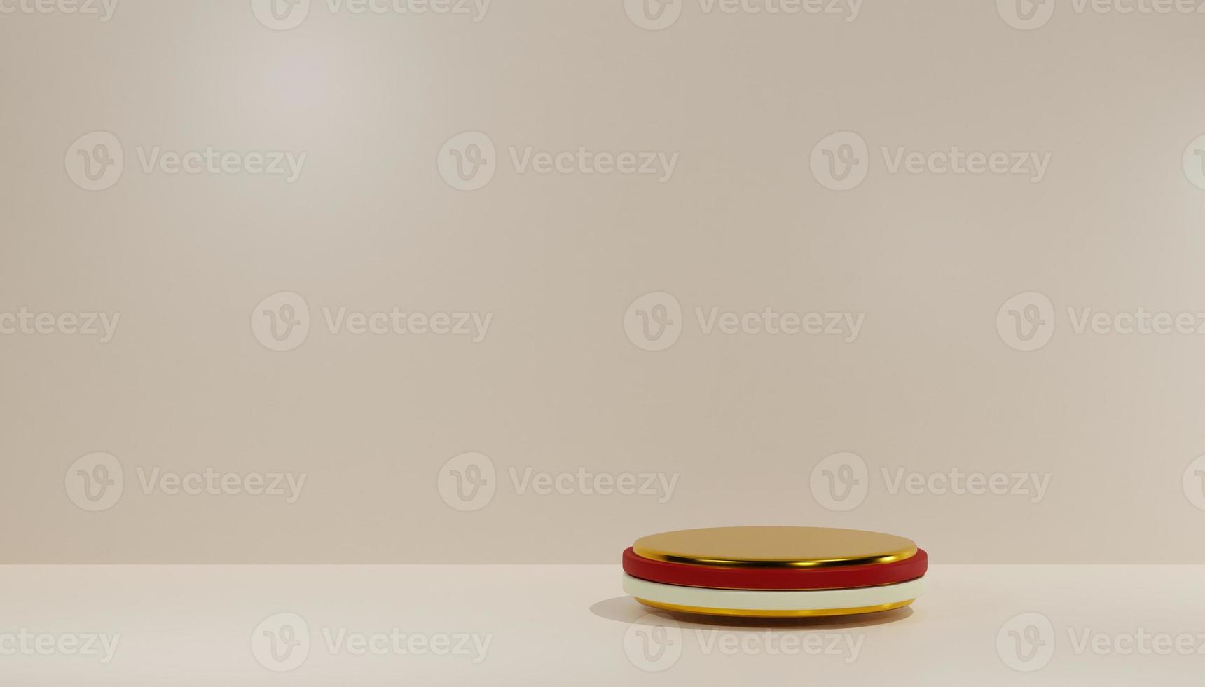 3d gold podium with red and white flag in minimalist background photo