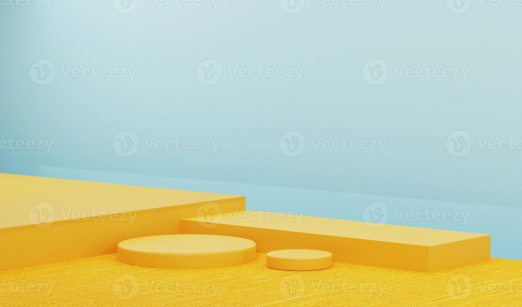 3d Yellow podium with 3 step of stage, with beautiful fabric texture in blue backdrops. -3d Rendering photo